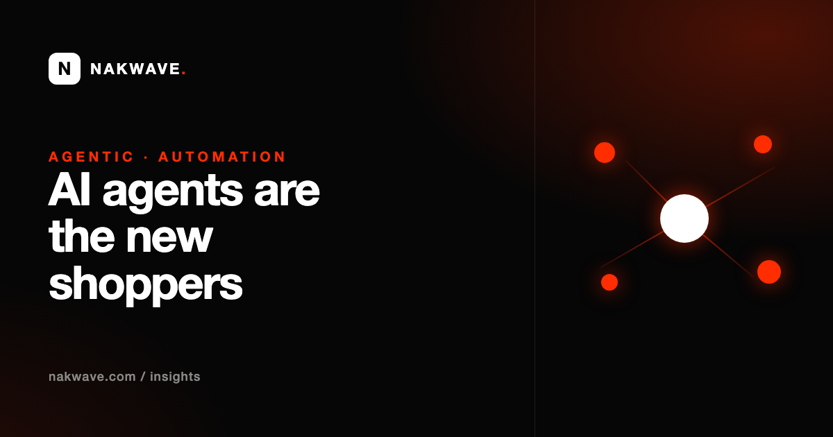 AI agents shopping across the web, shown as connected nodes.